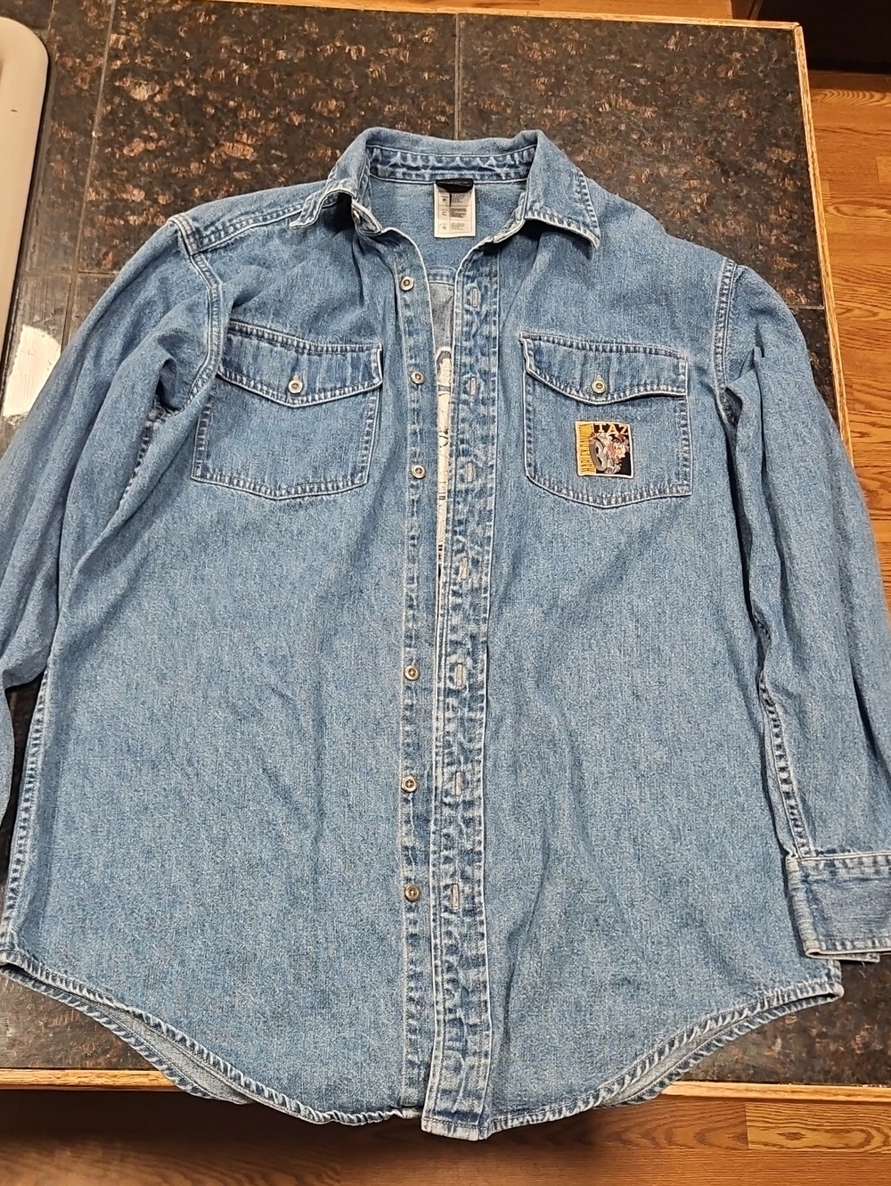 Harley-Davidson Denim Shirt with Taz Motorcycle Patch in Blue, Red, Brown
